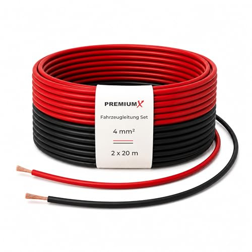 Premium X fordonskabel FLRY-B set 20m 4mm² röd/svart KFZ kabel ledning asymmetrisk för fordon, motorcyklar, släpvagnar, husbilar