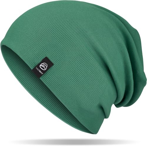 YANIKY Mütze Damen, Leichte Beanie Mütze Herren, Baumwolle Weiche Bequeme Dünne Mütze, Unisex Slouch Beanie Longbeanie für Alle Jahreszeiten (Dunkelgrün)