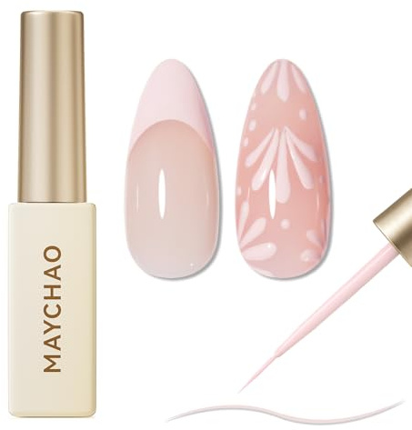 MAYCHAO Creamy Pink Swirl Gel Liner Nail Art Polish, 8ml Spring Summer Gel Color Built-in Thin Brush, UV Light Cure for French Nail Tips DIY Manicure at Home Salon