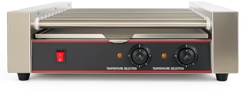 Appareil de Cuisson Hot-Dog Professionnel – 11 Rouleaux Inox – Température Réglable Jusqu’à 300°C – Bac Collecteur – Surface 430x410 mm – 1650W – Format Compact – 230V