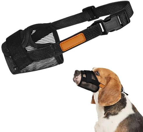 TAGMEIU Adjustable Dog Muzzle, Black Breathable Mesh (L)