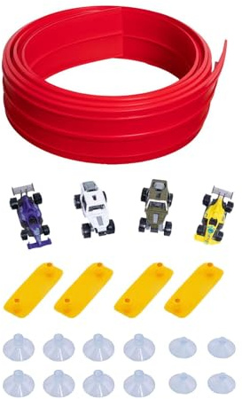 Sharplace Pista Flessibile per Auto da Corsa 3.95 M, Pista Macchinine Arrotolabile con Rotoli Pieghevoli, Circuito di Corse per Bambini per Pareti, Porte, Pavimenti O Mobili