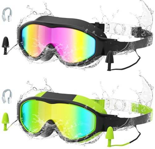 Lavlola Kids Swimming Goggles 6-14, 2 Pack Swim Goggles kids with Nose Clip & Earplugs Anti Fog, No Leaking, Clear Wide Vision