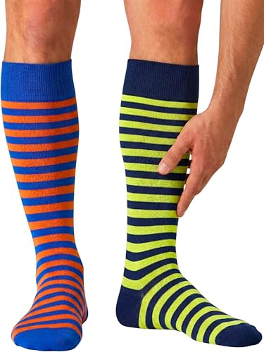 o-day Calze Filo di Scozia Uomo Lunghe Fantasia a Righe Colorate Set da 2 Paia Altezza Ginocchio Traspiranti Made in Italy (IT, Numero, 43, 46, Regular, Regular, Righe - Colore 1)