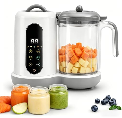 Robot de cocina y licuadora para bebé 7 en 1, 450W licuadora multifuncional para bebé, con cesta de vapor, acero inoxidable 304 alimentario, para la preparación de purés de frutas caseros