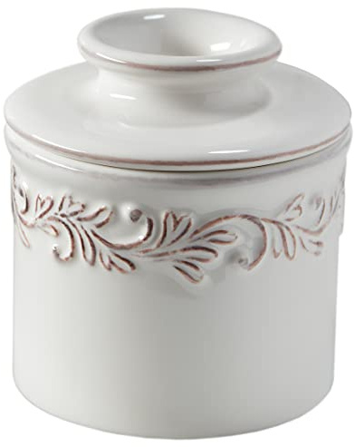 Butter Bell Crock by L. Tremain French Ceramic Butter Keeper, White Linen
