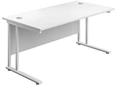 Office Hippo Heavy Duty Rectangular Cantilever Home or Office PC Desk, Table, Integrated Cable Ports, 5 Yr Wty, White Frame/White Top, 180cm x 80cm