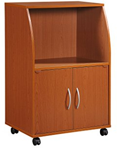 Hodedah Mini Microwave Cart with Two Doors and Shelf for Storage, Cherry