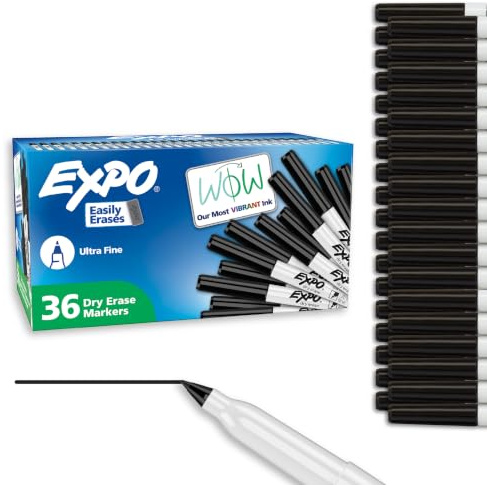 EXPO Low Odor Dry Erase Markers Ultra Fine Tip Black 36 Count
