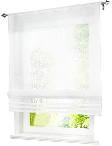 1er-Pack Raffrollo mit Tunnelzug Gardinen Transparent Voile Vorhang (BxH 140x155cm, weiß)