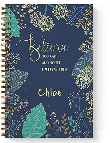 Gotcha Covered Notebooks Believe You Can Personalized Motivational Notebook/Journal, Laminated Soft Cover, 120 pages of your selected paper, lay flat wire-o spiral. Size: 5.5” x 8.5”. Made in the USA