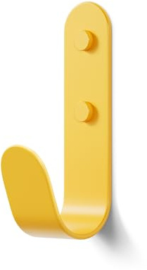 The Hairpin Leg Co. J-Hook Coat & Wall Hook, Yellow, Single | Oversized curved 133mm steel hook; holds 15kg; 58mm projection; colour-matched caps; fixings & drilling template; indoor only