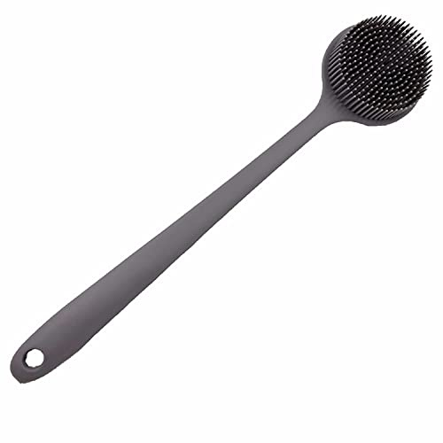 Long Handle Silicone Body Scrubber for Shower, Dual-Sided Back Scrubber Brush with Soft Bristles&Massage Nodes, Exfoliating Bath Brush for Hard to Reach Areas, Easy to Clean & Quick Dry, for Daily Use