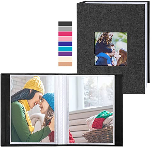 Benjia Small Photo Album 6x4 2 Packs, Each Pack holds 100 Pockets, Slip in Mini Linen Top Loading Photo Albums Holds Portrait Only 10x15cm Picture Black