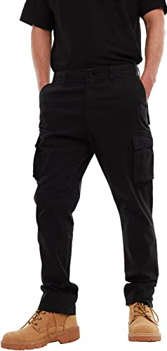 MIG - Mud Ice Gravel Mens Stretch Cargo Chino Trousers - Cotton Elasticated Cargo Pants, Regular Slim Fit Mens Work Casual Chinos (Black, 36W / 31L)