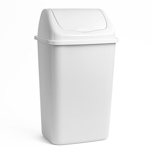 TIENDA EURASIA - Papelera con Tapa Basculante, Cubo de Basura 50 Litros, Papelera para Baño, Oficina, Cocina, Cubo Basura Tamaño 40 x 35 x 68 cm (Blanco)