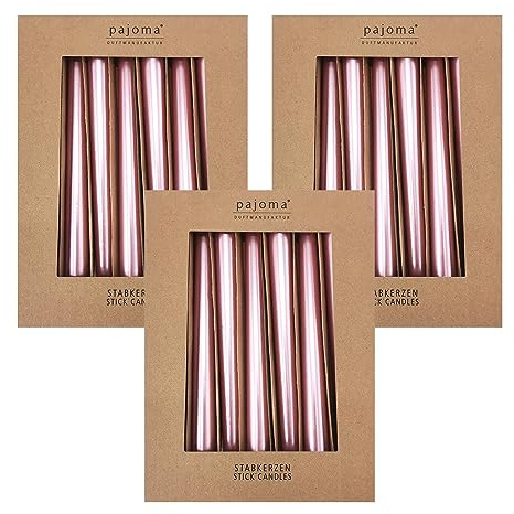 Stavljus set om 30 | Metalic – ros | höjd 25 cm ø 2,2 cm | brinntid 7 timmar – premiumkvalitet | enfärgade spetsljus | pajoma