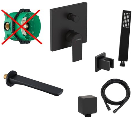 vanvilla Wannenset mit Unterputz Armatur Hansgrohe, Wanneneinlauf und vanvilla Handbrause, schwarz beschichtet Wannen-SET HGS26-ob