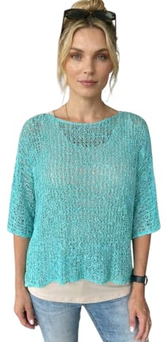 Alam Exclusive Women's Popcorn Top Crochet Oversized Knit Ladies Plain Batwing Boho Cover Up Summer Fish Net (UK, Numeric, 8, 18, Regular, Regular, Turquoise)