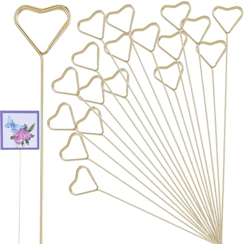 Mabor Blumen Fotohalter,20 Stück Herzform Tischkartenhalter Metall Fotohalter Gold Tischnummer Clip Blumen Pick Kartenhalter Metall Tischnummernhalter für Hochzeit Geburtstag Kuchen Dekor Gastgeschenk