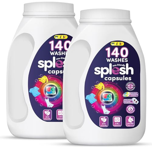 Splesh Xtra Stain Removal Laundry Capsules, 3 in 1 Lasting Fragrance Colour Preserve Technology Detergent Pods Upto 5 Months Supply Bulk Buy, 2x140W