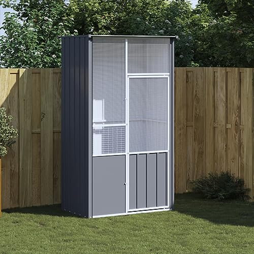 Willood Voliere, Vogelkäfig mit abschließbarer Vogelhaus Anthrazit 115x78x200 cm Verzinkter Stahl