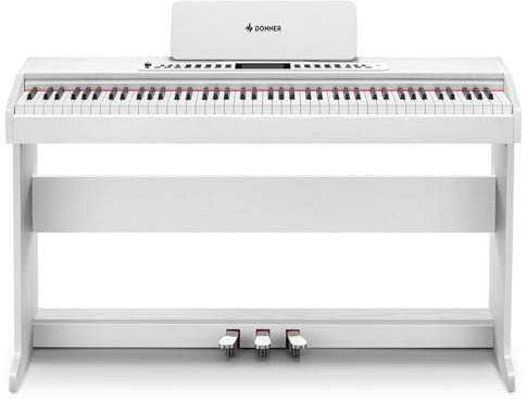 Donner 88 Key Weighted Keyboard Piano for Beginner, Home Digital Piano with LCD Display, Wireless Connection, 600+ Tones/Rhythms, Teaching Mode, Music APP, Full Size Piano Keyboard, DDP-95 White