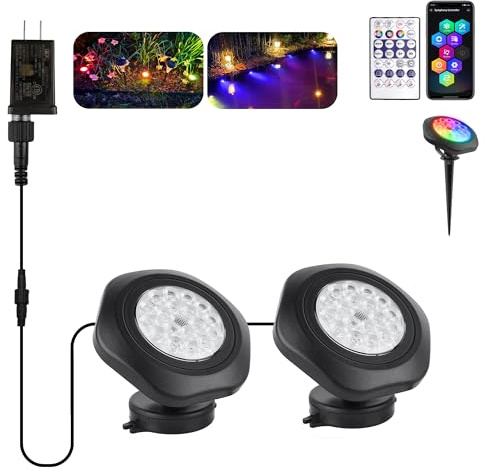 T-SUN RGB LED Underwater Pond Lights with APP and Remote Control 2 Pack