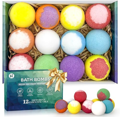 Bath Bombs Birthday Gifts for Women & Men Set, 12 Pack Handmade Natural & Organic Bath Bomb with Shea Butter, Basket Set for Mothers Day Gifts for Mom, Spa Relaxing Gifts for Wife Girlfriend