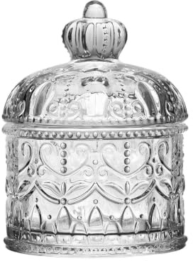 Upstore 200ml 6.7oz Clear Glass Jar with Lid Vintage Embossed Crystal Glass Candy Dish Decorative Food Storage Jar for Wedding Party Buffet Home Organization