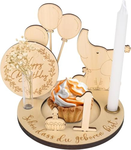 bssmmai Geburtstagsteller Holz Geburtstagszug DIY Geburtstagsdeko Geburtstagsteller mit Gravur Jahreszahlen 0-9 für Baby Kinder Personalisierter Geburtstagsteller als Geburtstagsdeko