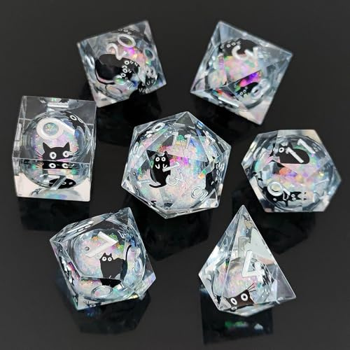 ORUZA 7 Stück Polyedrische DND Würfel Set Liquid Core Kätzchen D&D Würfel für Dungeons and Dragons RPG MTG Pathfinder Rollenspiele Spielwürfel D4 D6 D8 D10 D12 D20 D%