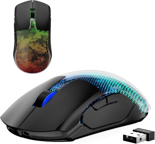 Gaming Maus Kabellos, 12K DPI, 2,4g/USB-C/Bluetooth 5.3 Gaming Mouse, GroßE RGB-Hintergrundbeleuchtung, 6 Programmierbare Tasten 75 Stunden Akkulaufzeit, Leichtgewicht, für PC, Mac, Laptop, Schwarz