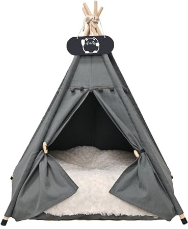 Whiwhi Tienda de campaña tipi para mascotas con cojín de doble cara, tienda para perros desmontable y lavable, lujosa cueva para perros, tienda para gatos y casas para mascotas 40x40x50cm