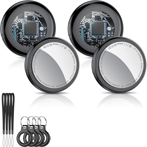 Air Tracker Tag 4 Pezzi, Smart Tracker Localizzatore Funziona con Apple Dov'è App (solo iOS, NON per Android), Bluetooth Trova Oggetti per Chiavi/Bagagli/Valigie/Portafogli, Batteria Sostituibile-Nero
