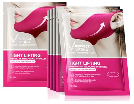 Lifting Tightening Mask V-Line ansiktsmask 6 stycken V-formade mask åtstramande mask för kontur och fukt, minskar dubbelhaka utseende