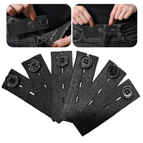 ZBOOROOR 6 Pcs Trouser Waist Extender, Adjustable Elastic Button Waist Extenders, Flexible Waistband Extension Buttons for Jeans, Trousers, Casual Pants and Maternity Wear, Black