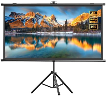 Schermo di proiezione da Parete da 60-72 Pollici con treppiede, Schermo cinematografico 16:9 4K Ultra avvolgibile Manuale per Home Theater all'aperto (60 (16:9))
