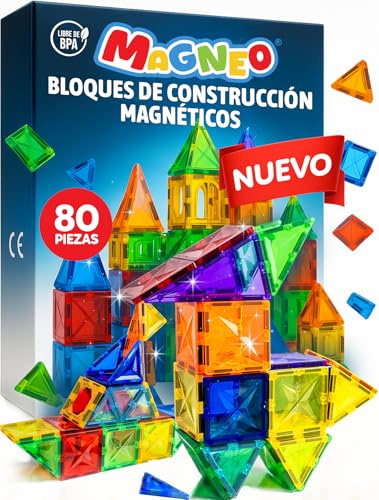 Magneo® Blocchi Magnetici 80 Pezzi – Costruzioni Magnetiche per Bambini 3+ – Gioco Creativo con Magnetic Tiles – Blocco da Costruzione Educativo – Idea Regalo Bimbi