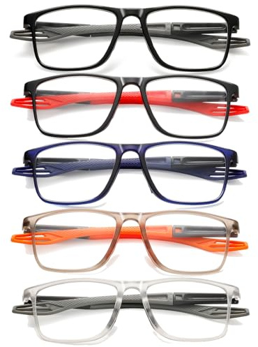 Hubeye Sports Reading Glasses for Men and Women Square Comfortable Blue Light Blocking Computer Reader (Black/Red/Blue/Orange/Transparent,2.25)
