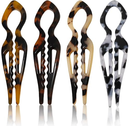 Hair Pins for Women - 4Pcs French Hair Pins, U-Shaped Hairpin for Buns & Updos, Holds Thick/Fine/Long Tress(4 Colors) - Women Styling Accessories