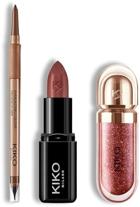 KIKO Milano Lip Glow Trio | Precision Automatic Lip Liner 18, Smart Fusion Lipstick 431 & 3D Hydra Lipgloss 44 | The Perfect Lip Combo for Defined & Glossy Lips