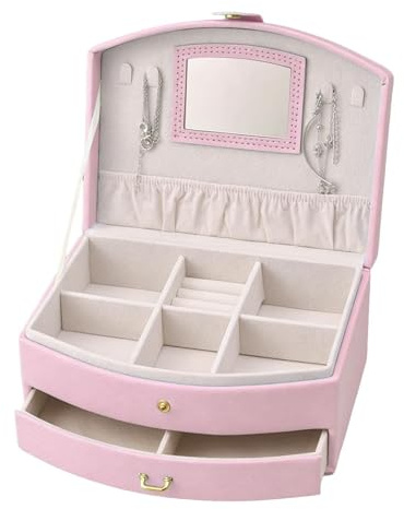 Genérico Portagioie grande portatile a doppio strato, organizer per gioielli, per matrimoni, San , compleanni, casa, camera da , armadio, toeletta, vacanze e viaggi d'affari
