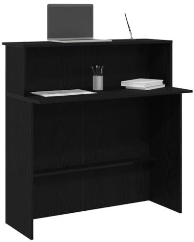 PUGYNBK Bancone per ricevimento, nero, 100 x 50 x 103,5 cm, in legno con ripiano integrato e bancone per interazioni discrete, versatile in uffici e lobby