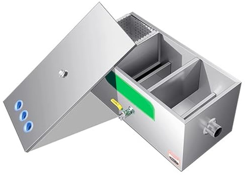 Fettavskiljare, fettavskiljare, 3 övre inlopp, avskiljare under diskbänken, rostfritt stål, för restaurangkök, café, matsal, fabriksavloppsvatten (storleksnamn 24x12x12 tum)