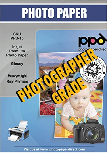 PPD Glossy Photo Paper for Inkjet Printer, A4 8.5 x 11 Premium Quality Printable Sheets for Custom Picture, Professional Photographic Instant Dry For Normal, Dye or Pigment Ink (50 Pack/255 gsm)