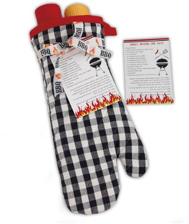 Barbacoa guante Set de regalo blanco y negro manopla para horno y dos toallas de 18 x28
