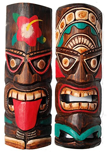 Interlifestyle 2er-Set Tiki Wandmaske Holz 30cm Wandmontage
