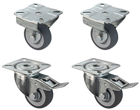 Satz Apparaterolle Bockrolle Lenkrolle mit Bremse 50 mm ohne Feststeller Gummi grau-spurlos Anschraubplatte Möbelrolle Transportrolle