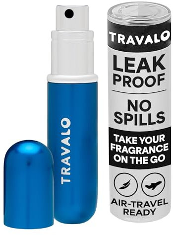 Travalo Classic HD Perfume Atomizer - Leak-Proof and TSA Approved for Air Travel - Reusable, Airtight, Easy-Fill Mini Pump Sprayer - Lightweight, Elegant Design w/Volume Window - Blue - 0.17oz